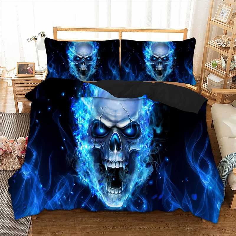 Bedding 3d blue skull duvet cover Bedding set quilt Cover Bed Set 3pcs twin queen king size home textile