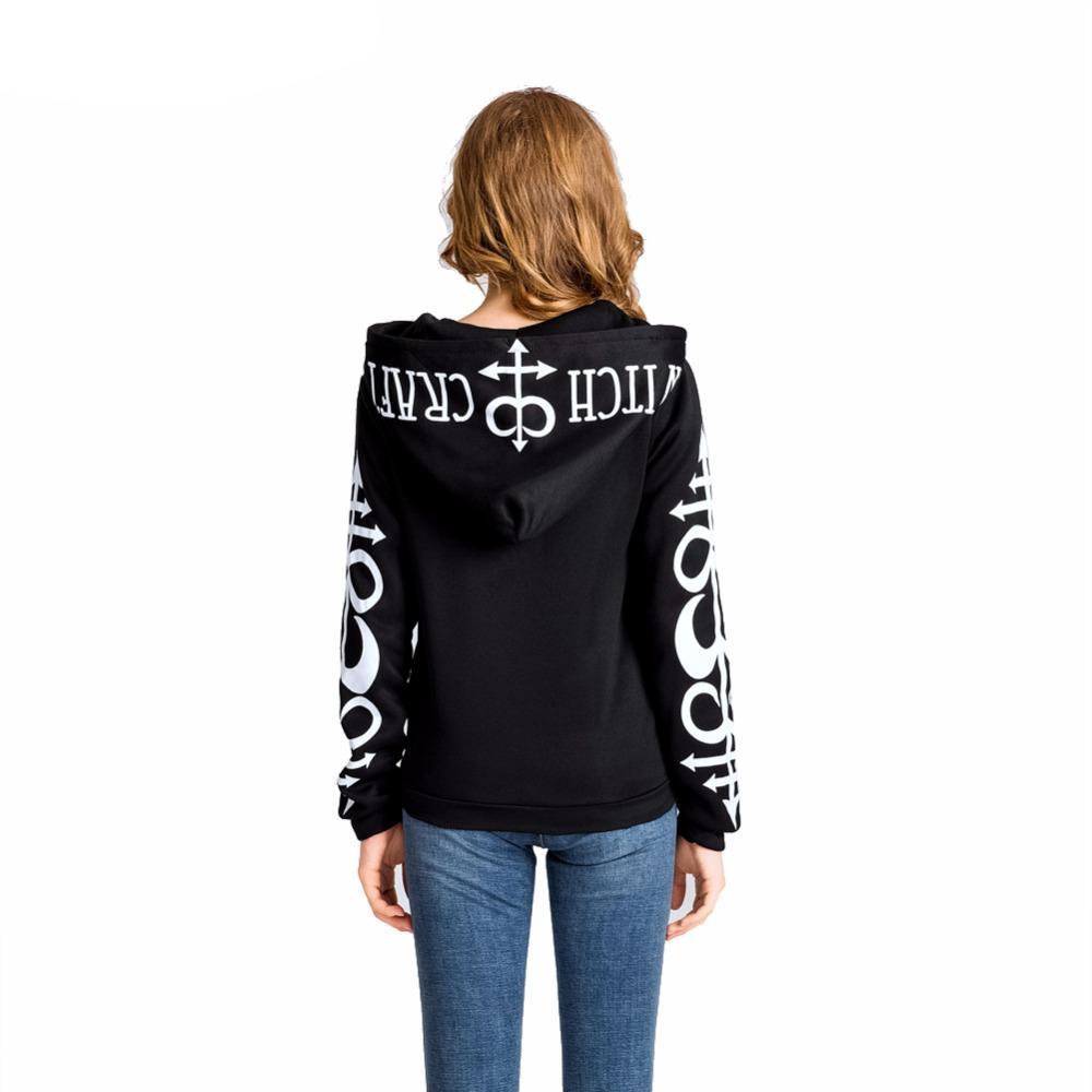 Women Hoodies Clothes Gothic Punk Moon Letters Printed Sweatshirts Winter Autumn Long Sleeve Jacket Zipper Coat