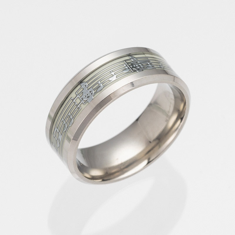 Stainless Steel Music Stave Luminous Ring for Men Women Creative Glow in Dark