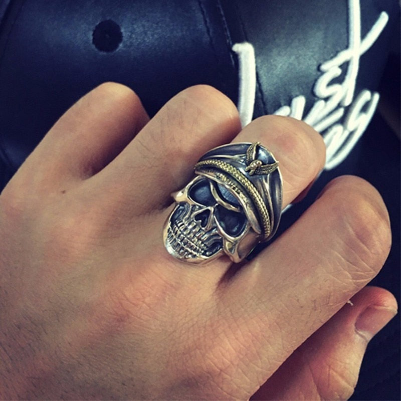 925 Silver World War II Soldier Anniversary Mens Rings Punk Rock Vintage Adjustable Size Skull Ring Biker Men Jewelry
