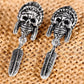 925 Sterling Silver Earrings For Men Indian Vintage Punk Skull Long Stud Silver Mens Earrings Fashion Jewelry