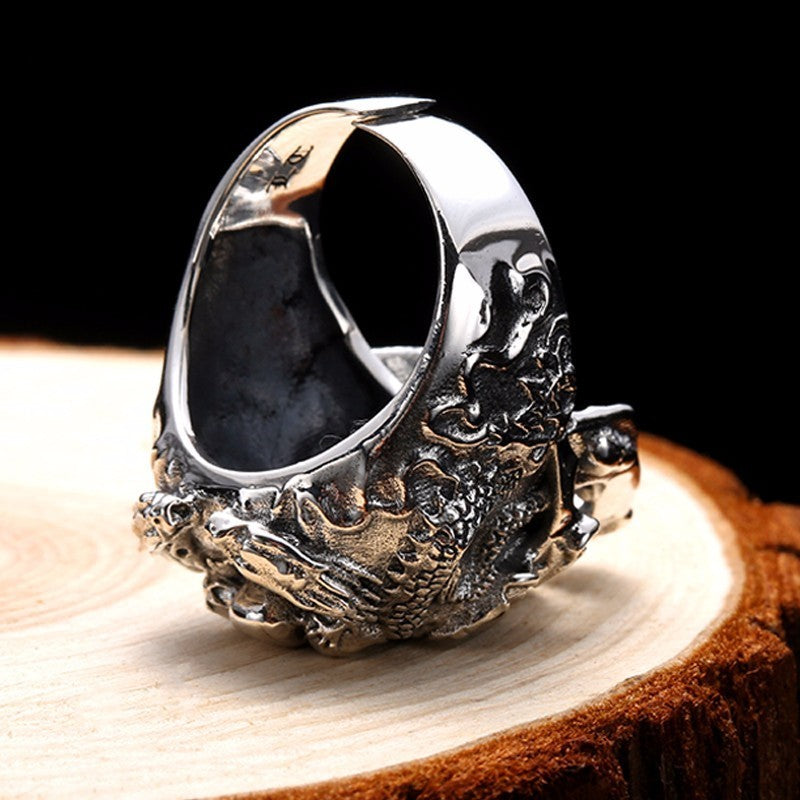 Real 925 Sterling Silver Skull Ring Men Adjustable Dragon Ring Punk Rock Many Skeletons Mens Gothic Halloween Jewelry