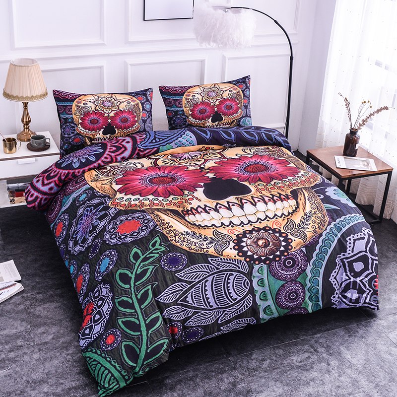 Sugar Skull Printing Bedding Sets 2/3pcs Flowers Pattern