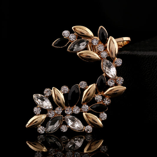 Fashion Women Rhinestones Hollow Flowers Ear Cuffs Crystal Earcuff Jewelry Gift Leaf Zircon Clip Earring