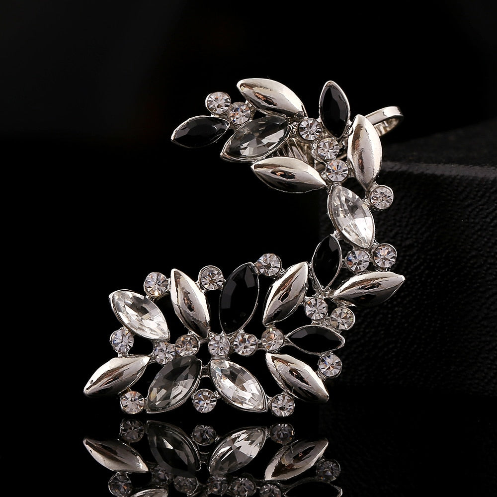 Fashion Women Rhinestones Hollow Flowers Ear Cuffs Crystal Earcuff Jewelry Gift Leaf Zircon Clip Earring