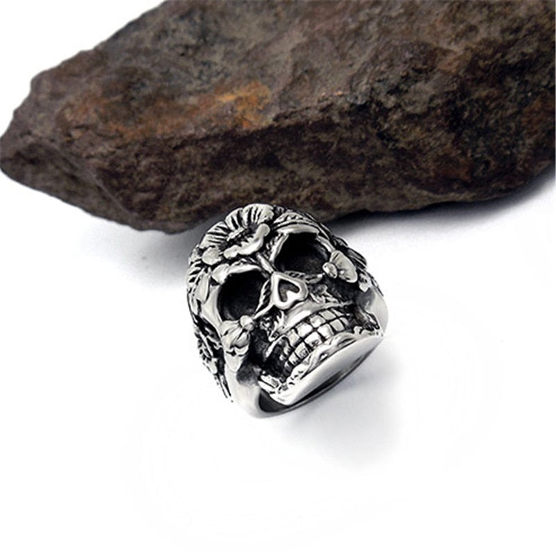 Vintage Europe Silver-Color Stainless Steel Skull Rings Party Men Ring Rock Punk Rings Jewelry