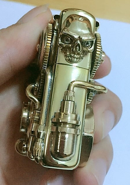 Double-sided gear can run Skull head tube gear welding linkage brass steampunk lighter