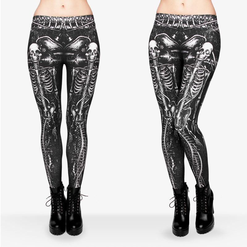 Black Skull Fashion Women Clothing fitness legging Digital 3D Printing Punk Legging Pants Causal Leggings