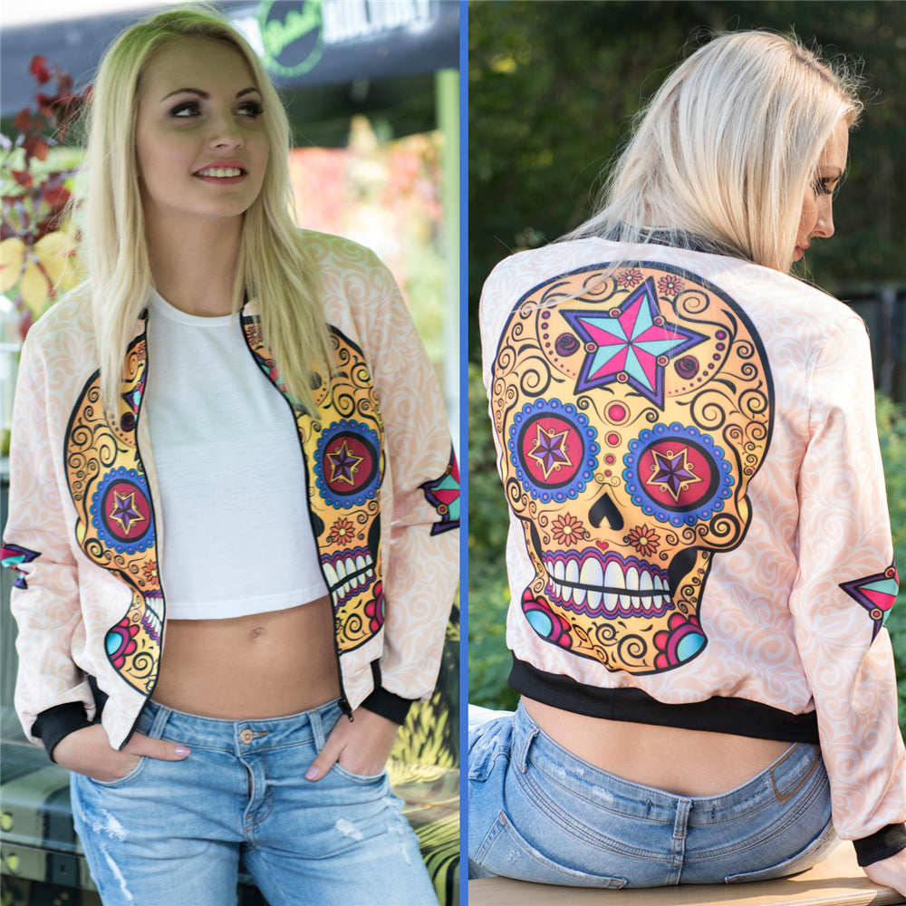 Bomber Jacket 3D Printed Mexican Skull Star Chaquetas Mujer Outwear