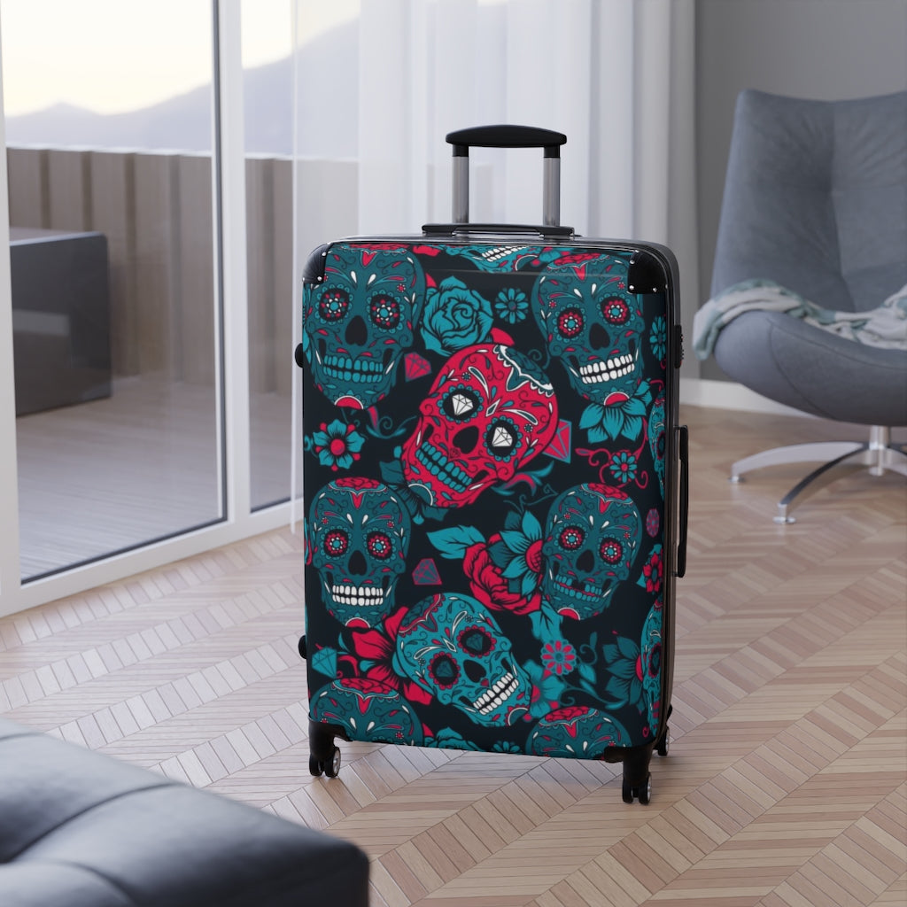 Dia de los muertos sugar skull Suitcases, sugar skull luggage, day of the dead skull skeleton suitcases luggae