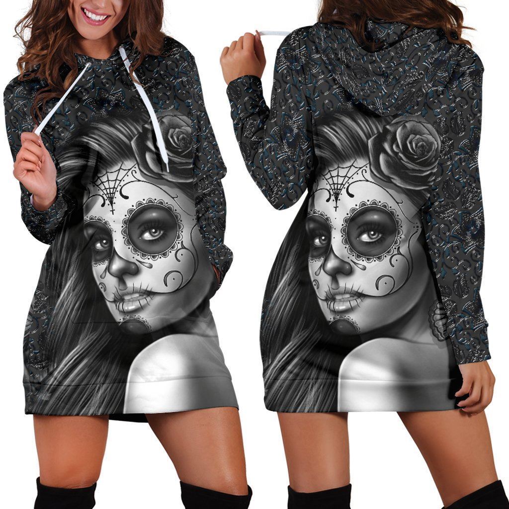 Calavera Violet Skull Women Hoddie Dress