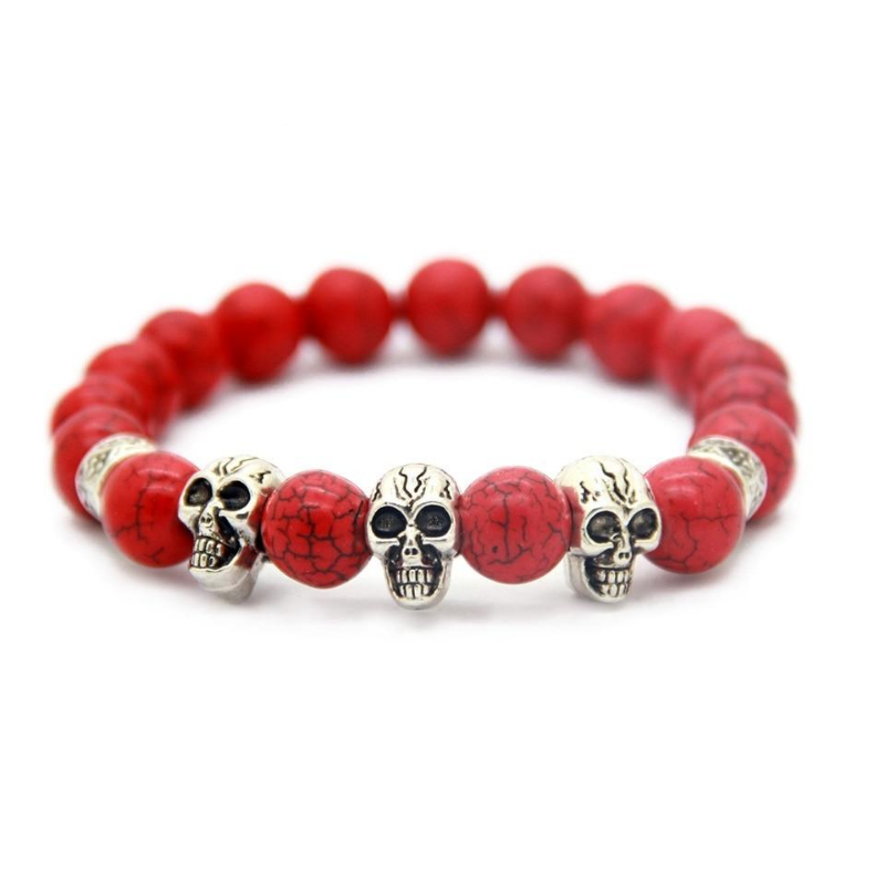 Retail New Jewelry 10mm High Quality Created Stone Beads Antique Silver Color Skull Elastic Bracelets