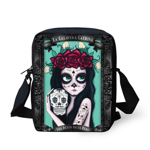 Small Cartoon Women Cross Body Bags Cool Sugar Skull Pattern Ladies Casual Mini Shoulder Bags Female Messenger Bags