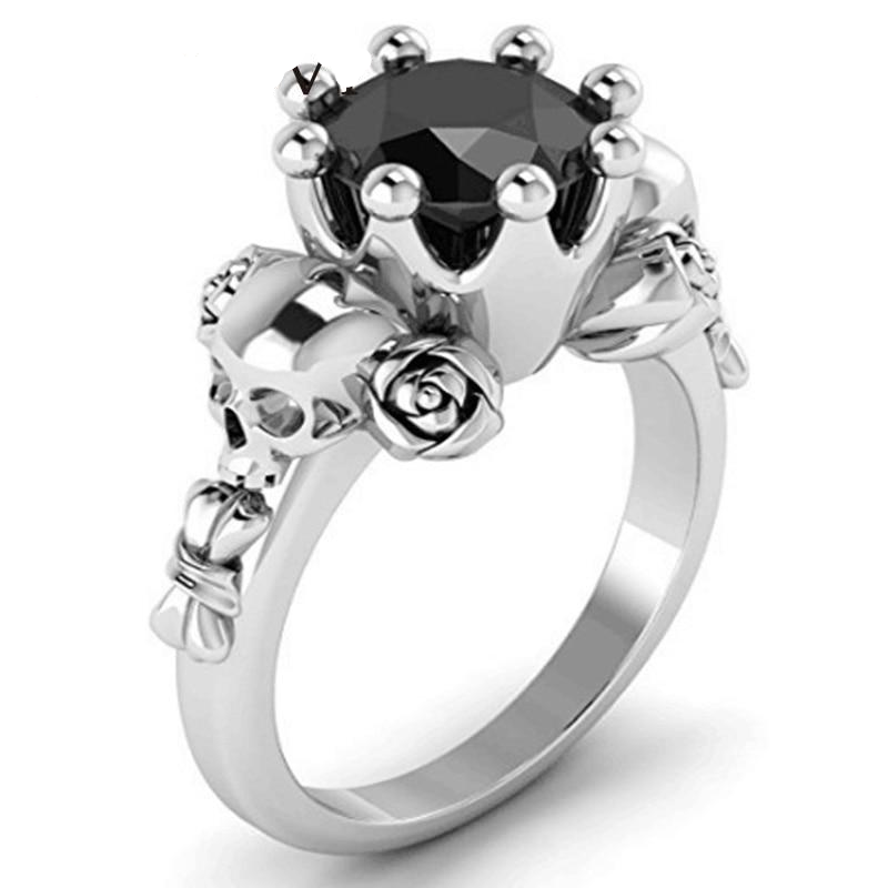 Punk Character Skull Ring Charms Black Zircon Rings for Women Accessories Trendy Party Gift Ring Bague Homme Jewelry