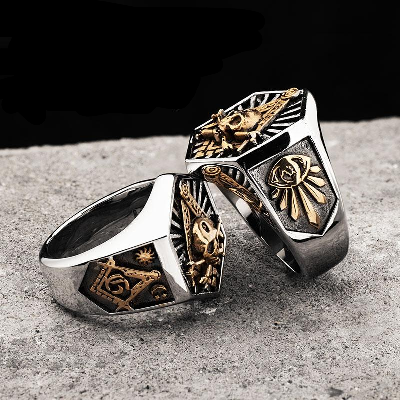 Ring For Men hexagon skull  Stainless steel  Freemason Totem Jewelry