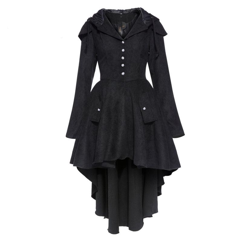 vintage coat asymmetric autumn black women gothic cotton blends trench winter overcoat cape lace up retro goth coats new