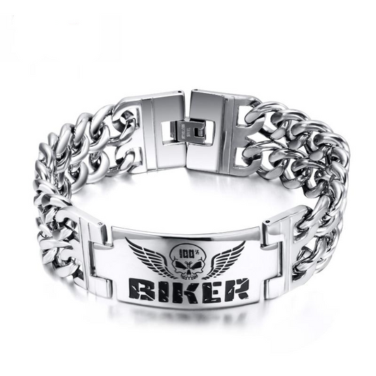 Biker Bracelets Men's Jewelry 316l Stainless Steel Skull Double Chain Charm Gift