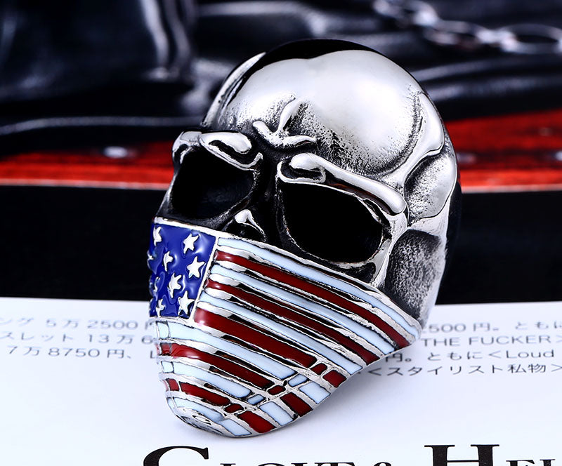 American Flag Stainless Steel Skull Ring For Man Personality Biker Jewelry Wholesale Factory Price BR8-283