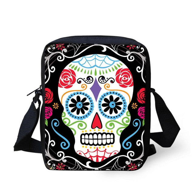 Small Cartoon Women Cross Body Bags Cool Sugar Skull Pattern Ladies Casual Mini Shoulder Bags Female Messenger Bags