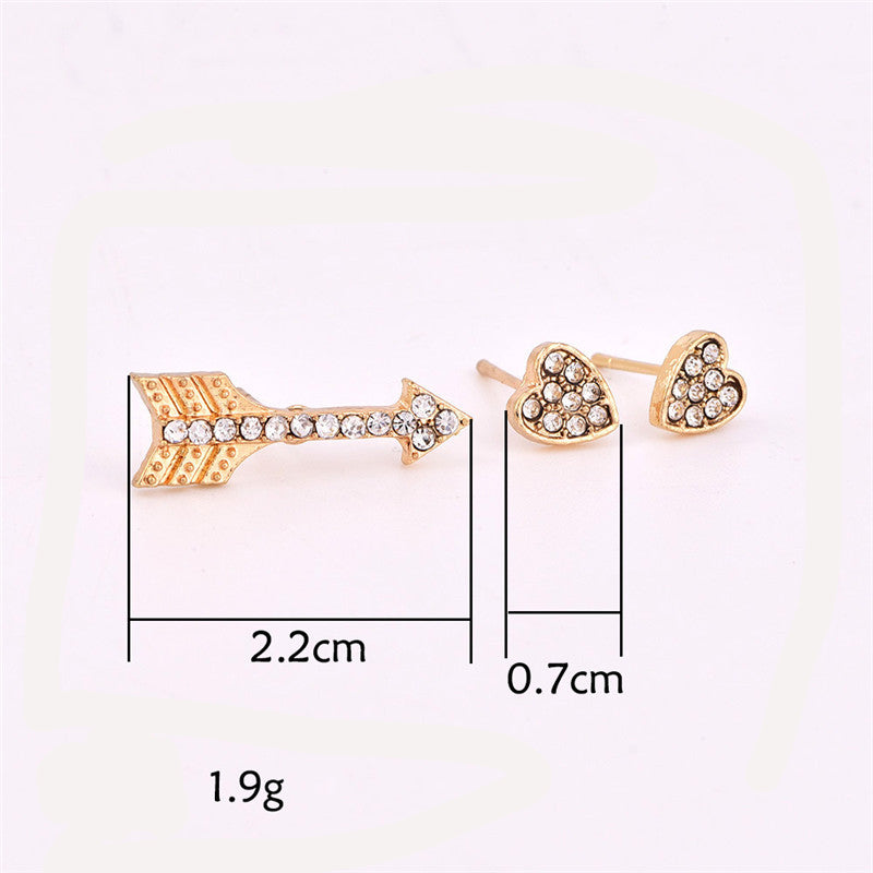 3pcs/set Gold Color Crystal Small Stud Earrings for Women Romantic Arrow Heart Earrings Cute Jewelry Christmas Gift brinco