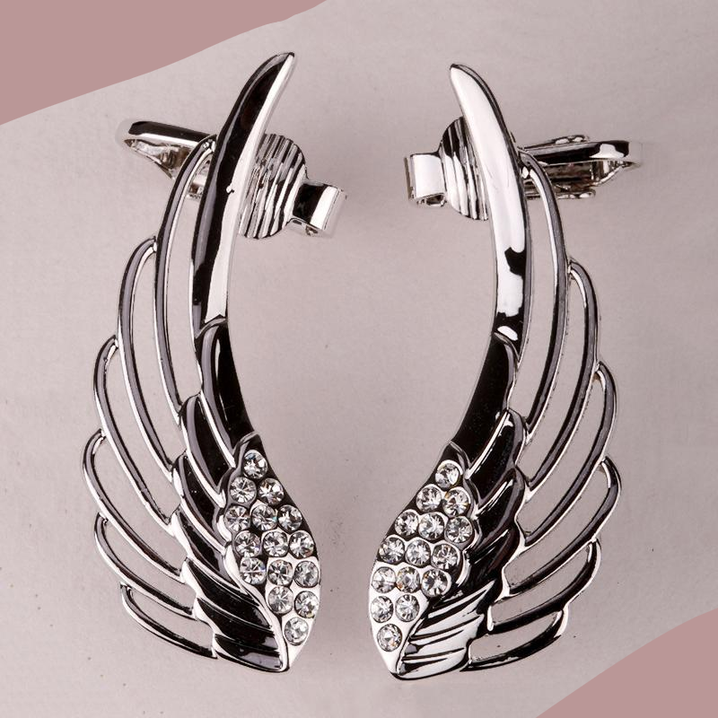 Angel Wings Ear Wrap Clip Cuff Earrings Australian Crystal Women Biker Jewelry Gifts Gold Silver Color Dropshipping SC08