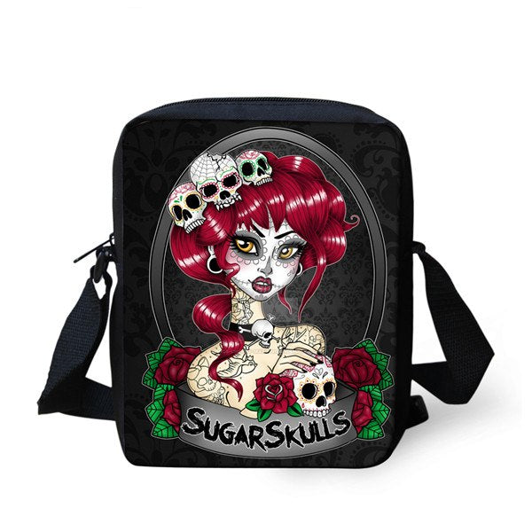 Small Cartoon Women Cross Body Bags Cool Sugar Skull Pattern Ladies Casual Mini Shoulder Bags Female Messenger Bags