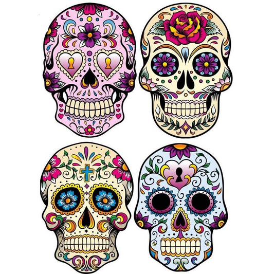 6.8CM*9.7CM 4X MEXICAN SUGAR SKULL Classic Combination Decals