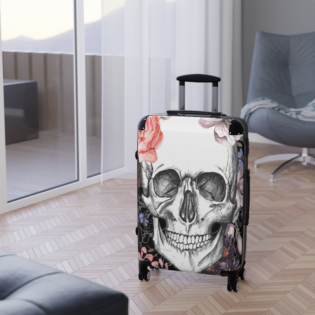 Awesome skull Suitcases, floral skull luggage, gothic halloween suitcase luggage