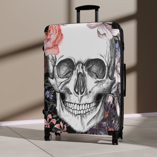 Awesome skull Suitcases, floral skull luggage, gothic halloween suitcase luggage