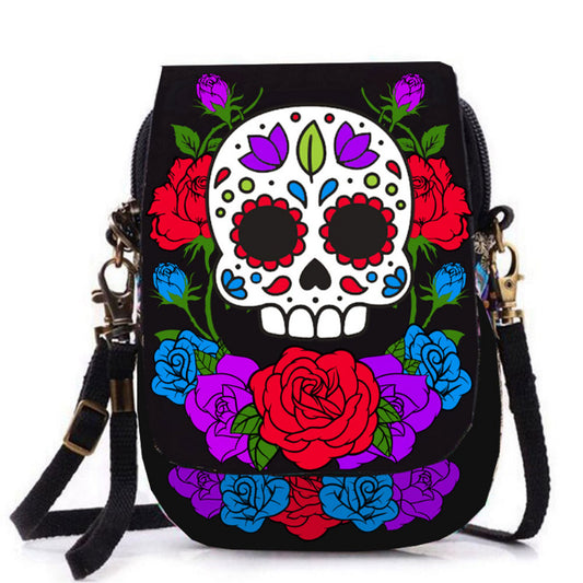 New Women Skull Bag Ethnic Vintage Floral Embroidered Canvas Cover Shoulder Messenger Bags Small Coins Travel Beach Phone Purse