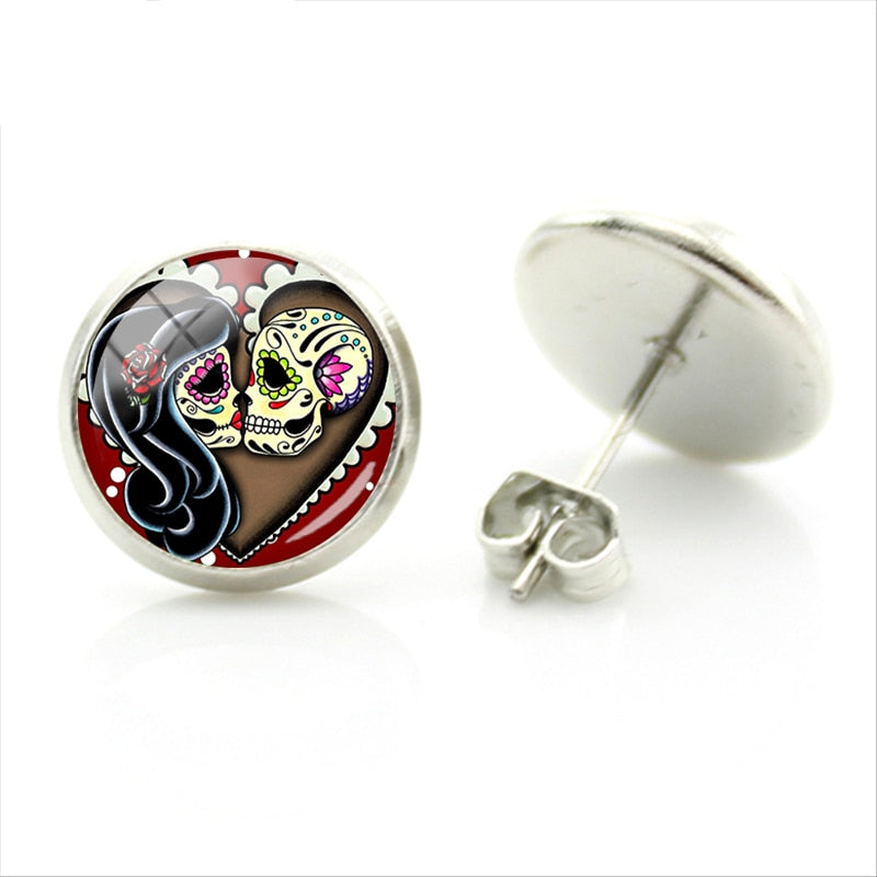 Skeleton Heart Stud Earrings Rock Punk skull earring wholesale price Halloween party fashion Retro for women jewlery A651