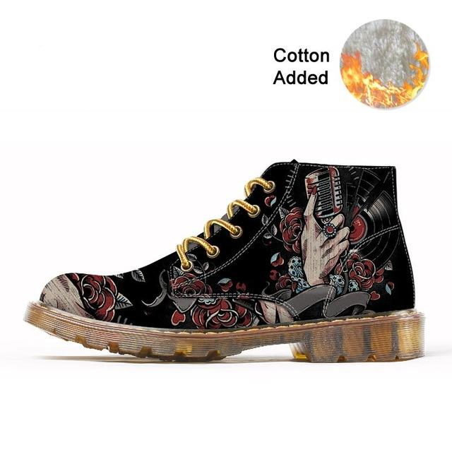 Fashion Mens Skull Shoes For Men Dr Martins Shoes Skeleton Print Black Nice Ankle Shoes