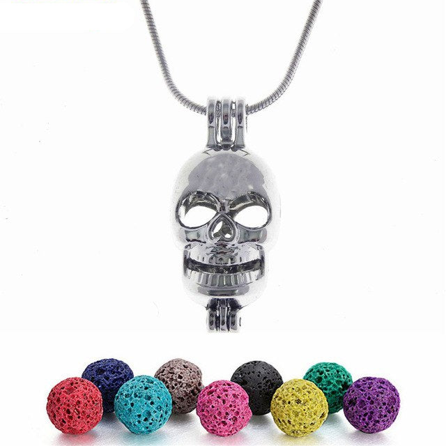 Dragon Skull Angel Horse Dolphin Bear Mermaid Shape Trendy Necklace With 6PCS Lava Rock Beads Velvet Bag Cute Jewelry