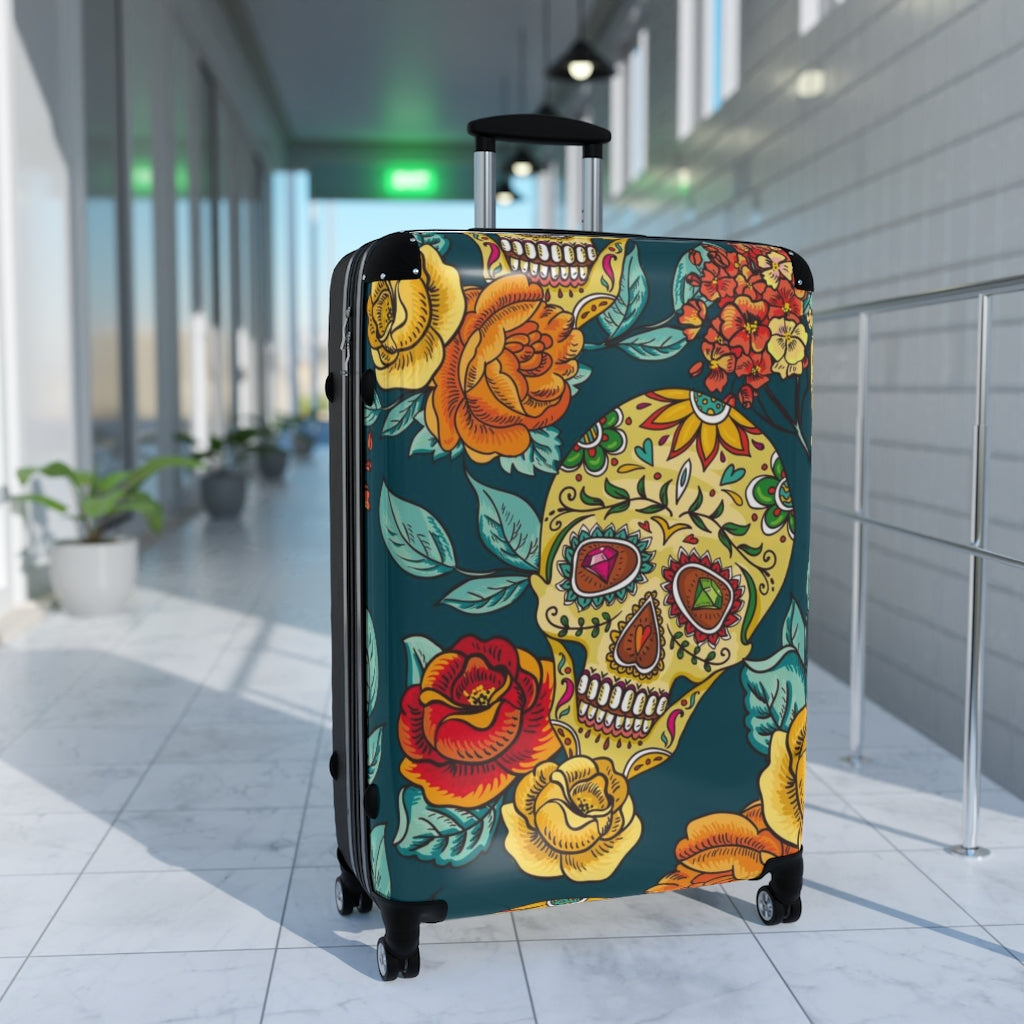 Sugar skull Suitcases, Sugar skull luggage, Day of the dead suitcase luggage, skull Halloween suitcase luggage