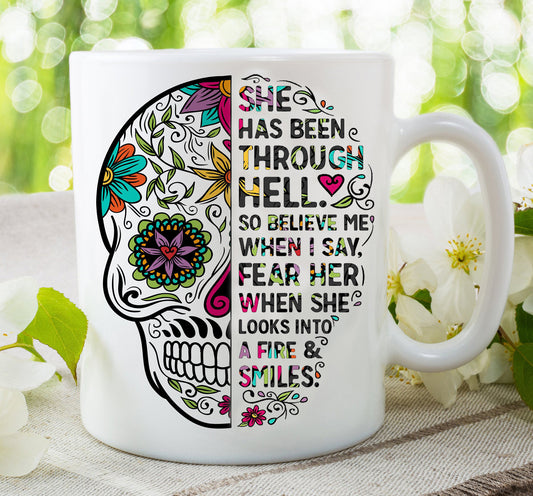 Sugar skull cup - She has been through hell...