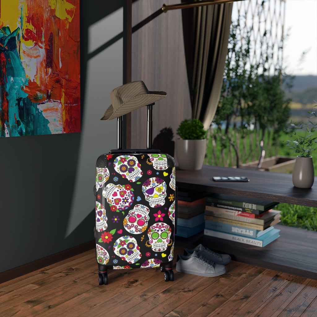 Day of the dead sugar skull Suitcases, floral skull suitcase luggage, sugar skull luggage, dia de los muertos suitcase