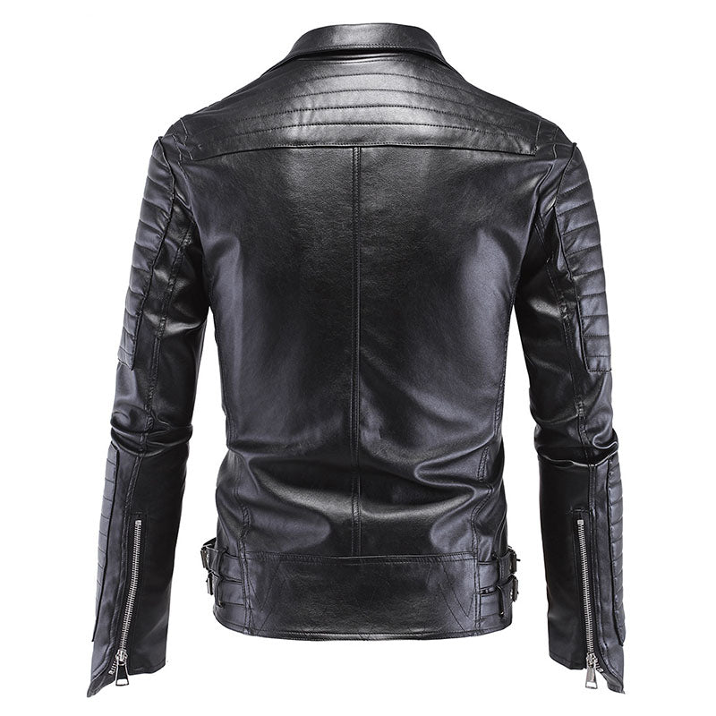Male Plus Size Leather Jacket Skull Rivet Studded Punk Rock Men