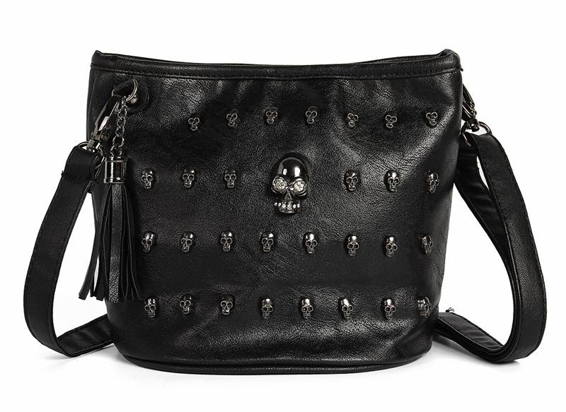 Black Skull Bags Women Punk Shoulder Bag Ladies Rivet Studs Handbag