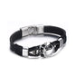 Punk Rock Mens Black Durable Leather Bracelets Gothic Skull Cuff Bangle Skeleton Charm Pulseiras Masculinas