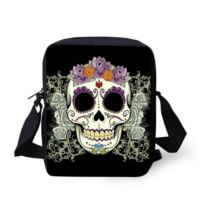 Small Cartoon Women Cross Body Bags Cool Sugar Skull Pattern Ladies Casual Mini Shoulder Bags Female Messenger Bags