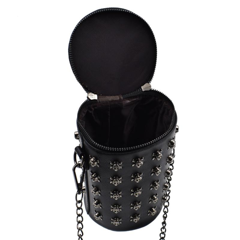Punk Style Women Bucket Shoulder Bag Gothic Skull Punk Rivets Bags PU Leather Metal Chain Crossbody Messenger Bag