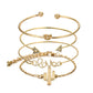4pcs/1set Gold Color Cactus Letter Knot Bracelet Bohemian Geometric Metal Chain Bracelet Statement Jewelry 6116