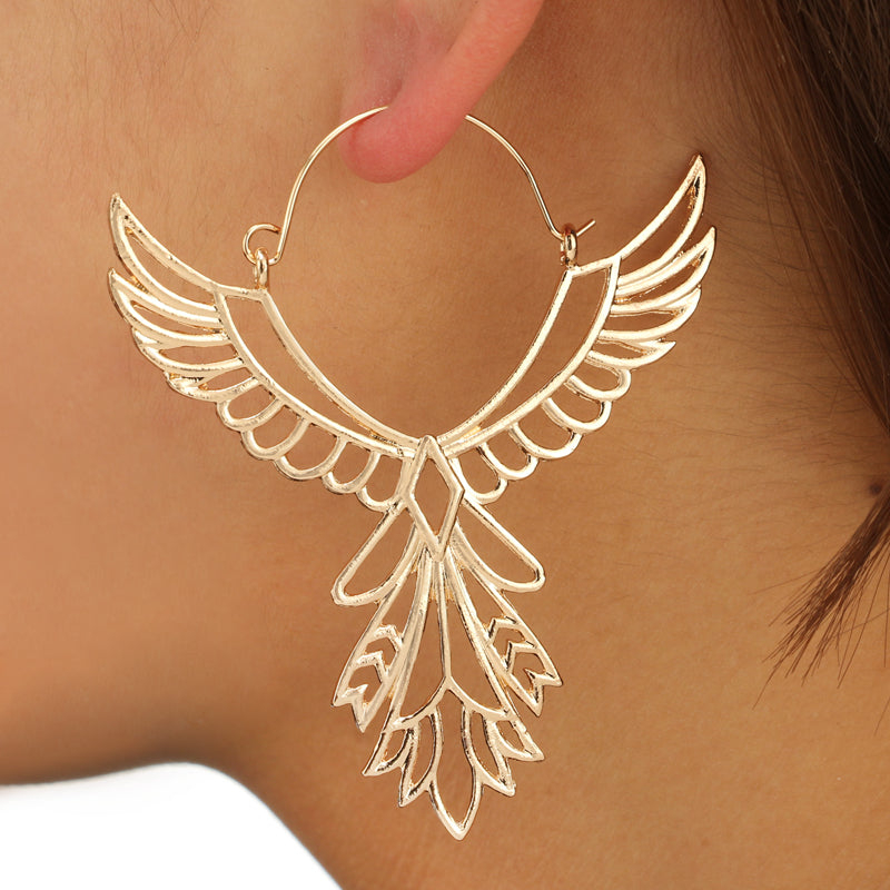 Bohemia Hollow Thunderbird Shape Drop Earring Women Alloy Large Wing Feather Piercing Hook Earrings Statement Jewelry