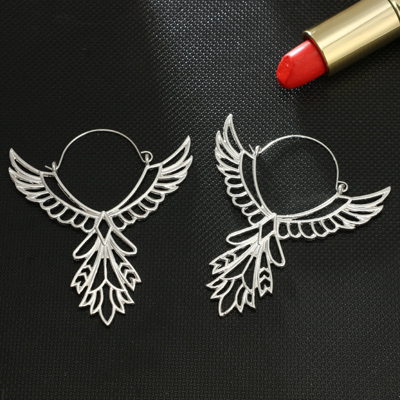 Bohemia Hollow Thunderbird Shape Drop Earring Women Alloy Large Wing Feather Piercing Hook Earrings Statement Jewelry