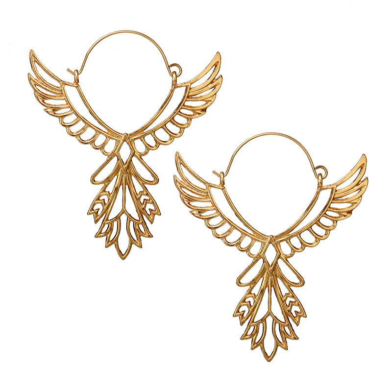 Bohemia Hollow Thunderbird Shape Drop Earring Women Alloy Large Wing Feather Piercing Hook Earrings Statement Jewelry