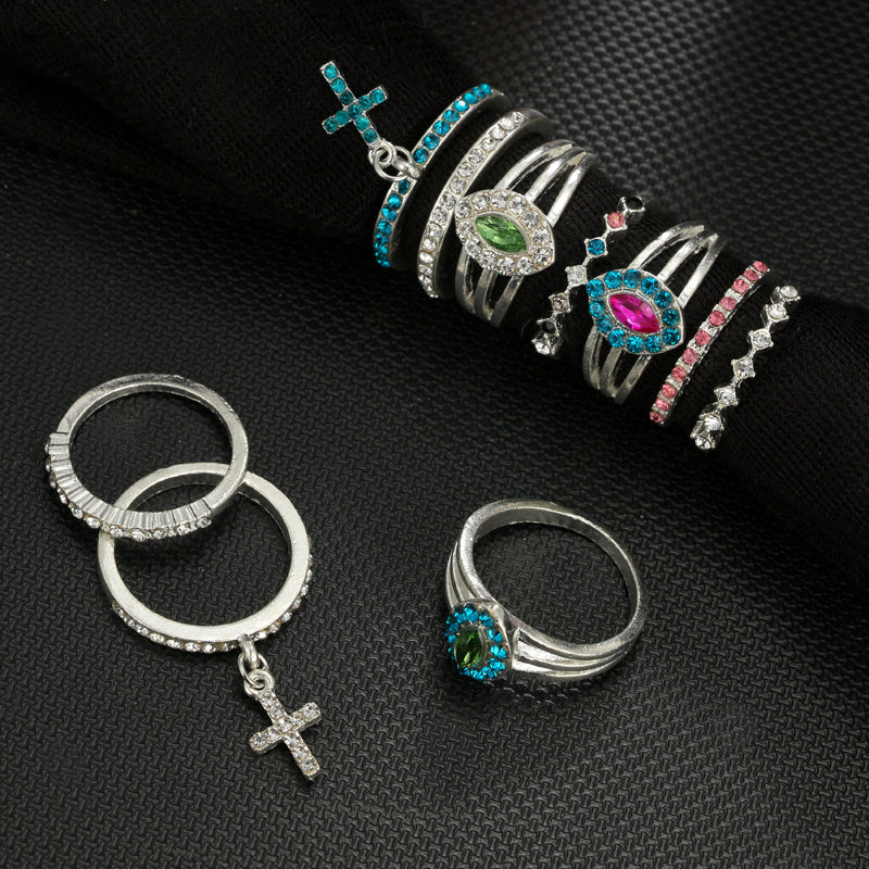Colorful Rhinestone Cross Shape Rings Set for Women Ethinc Crystal Knuckle Midi Ring Set Anillos Mujer 5976