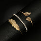 Bohemian Gold Color Crystal Leaf Bracelet Set for Women Girl Opening Adjustable Bracelet Bangle Set 3pcs /1set 3858