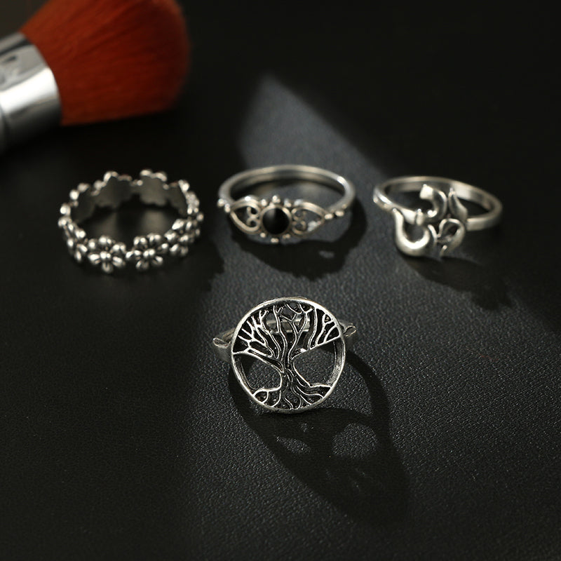 Bohemian Silver Lutous Flower Tree Rings Set for Women Alloy Geometric Knuckle Midi Ring Boho Jewelry Anillos 6391