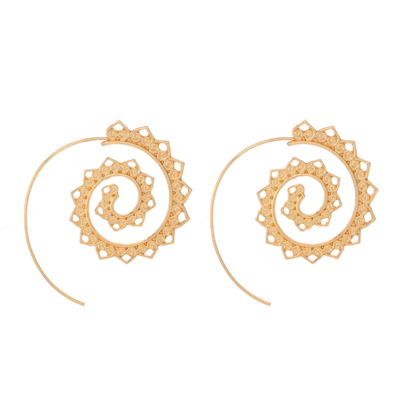 Ethnic Personality Round Spiral Drop Earrings Exaggerated Love Heart Whirlpool Gear Earrings for Women Jewelry