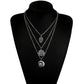 Retro Silver Color Hand Flower Moon Sun Pendant Necklace for Women Girl Charm Layered Necklace Boho Jewelry Collar 5067